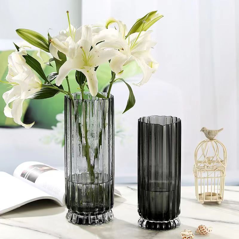 Luz de lujo transparente de alto nivel de arte vasos de vidrio mesa de comedor hidropónica rosa lirio arreglos de flores de escritorio vasos de decoración