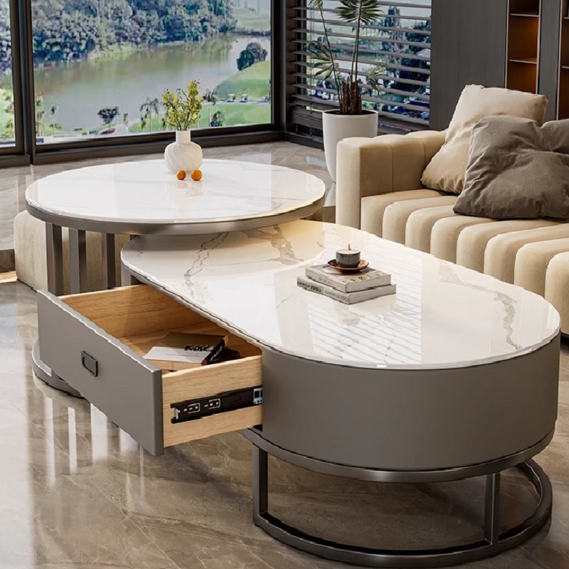 Mesa de centro de pizarra personalizada para sala de estar, lujosa, moderna, sencilla, ovalada, popular, para apartamento pequeño, 2025