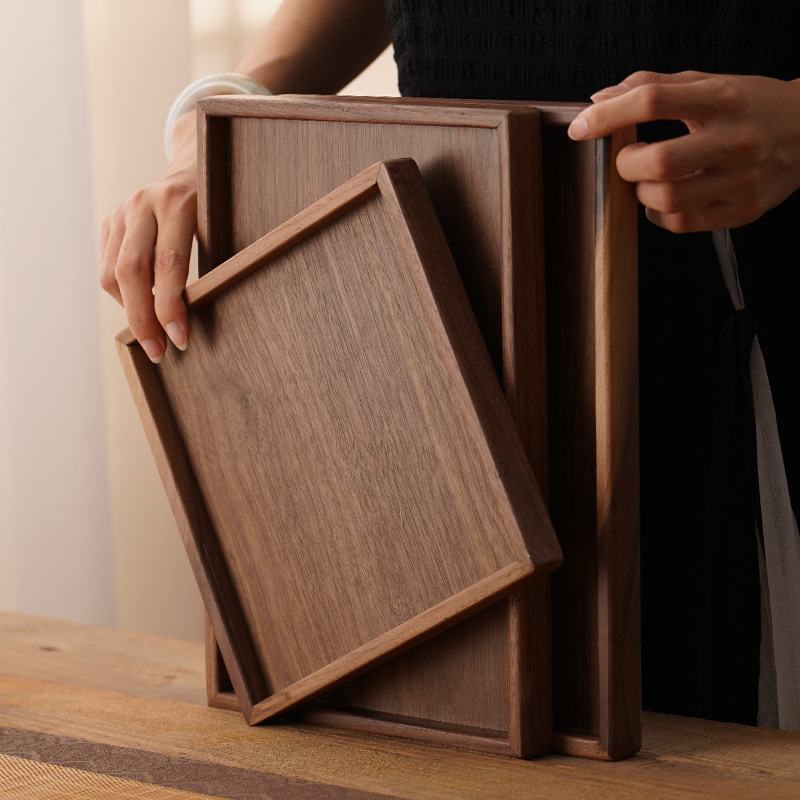 América del Norte bandeja de nuez bandeja de madera bandeja de cafeteria rectangular bandeja de almacenamiento de platos de mesa