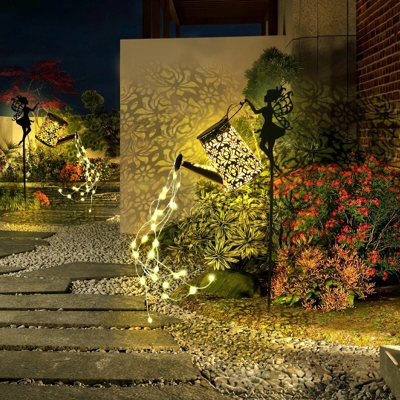 New Solar Lamp Fairy Kettle Lamp Cross-Border Retro Iron Waterfall Lamp Outdoor Courtyard Lamp Garden Decorative Lamp