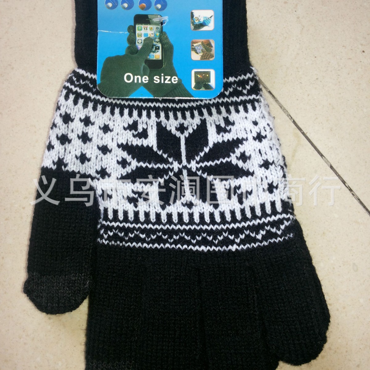 Shun Zun guantes de punto muestra de fábrica se puede hacer guantes de pantalla táctil acrílica copo de nieve octogonal jacquard guantes de pantalla táctil