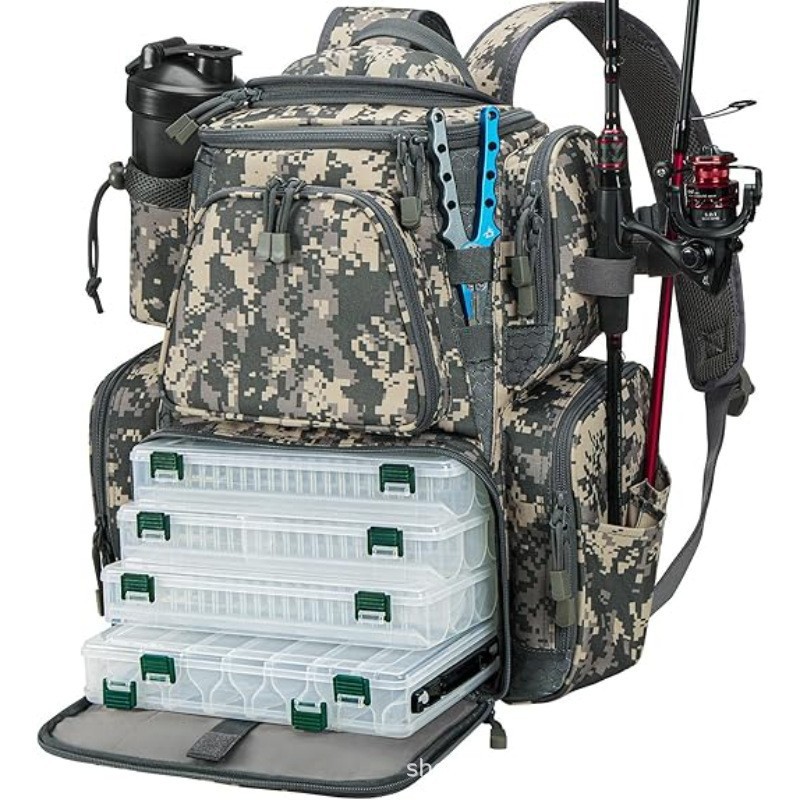 Mochila para equipos de pesca, bolsa de almacenamiento al aire libre grande con cubierta protectora a prueba de lluvia para equipos de pesca image 3