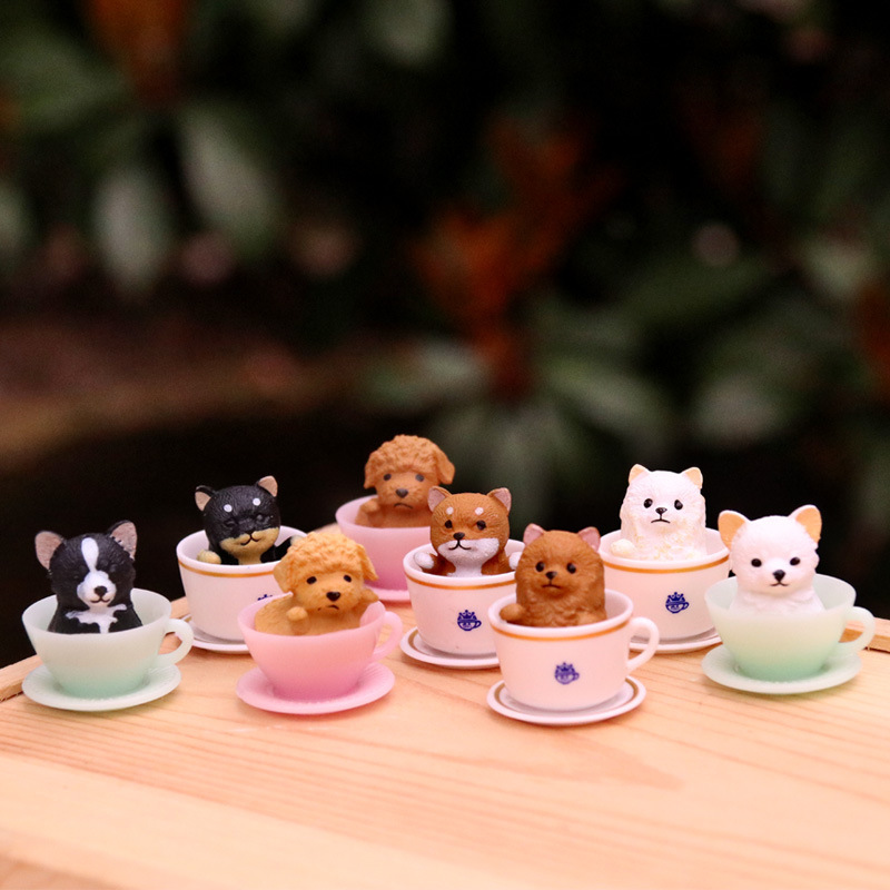 Mini Coffee Cup Puppy Dog Tea Cup Dog Black Tiger Decoration Doll Chai Dog Cup Hand-made Model Toy Blind Box Accessories