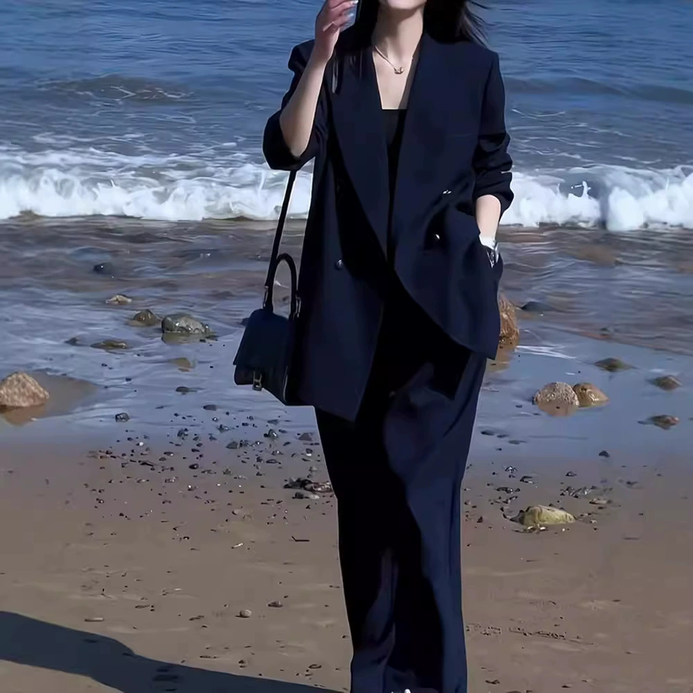 [6653] 2024 осенний новый большой размер женские широкие брюки из двух частей толстый мм модный костюм костюм