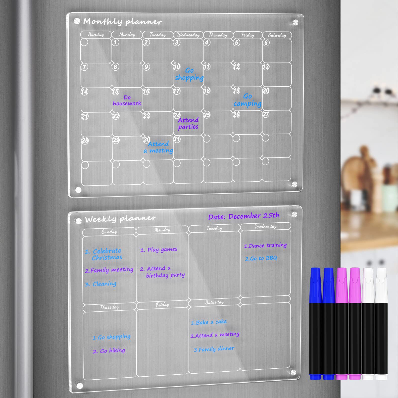 Aitee acrílico magnético seco borrar tablero calendario adecuado para refrigerador transparente seco borrar calendario adecuado para refrigerador image 9