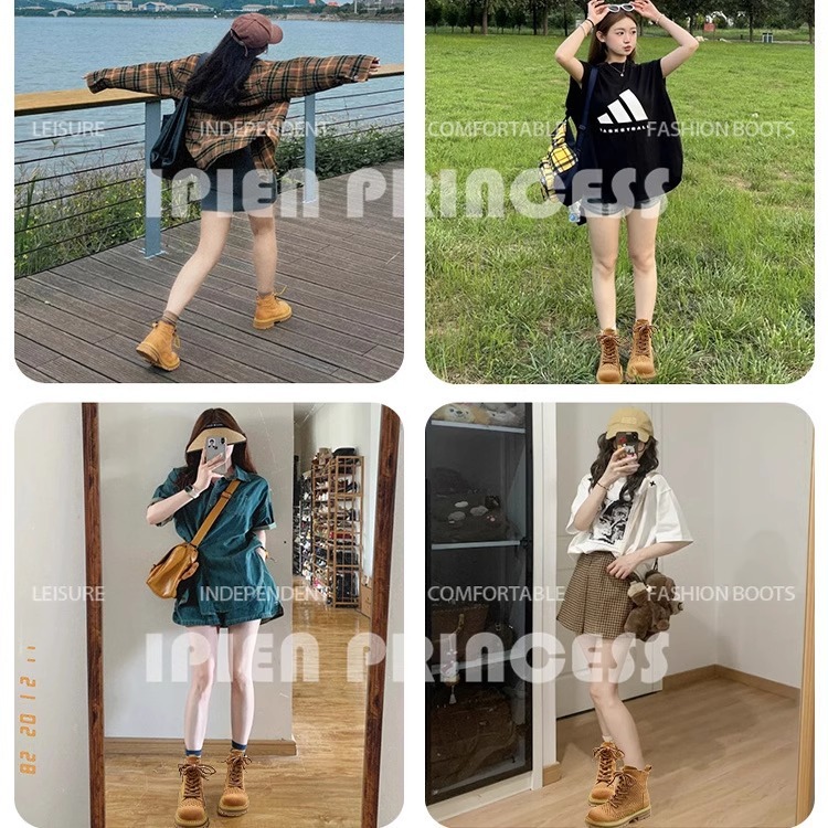 户外镂空马丁靴女2025新款夏季透气超火小短靴真皮棕色西部牛仔靴|undefined