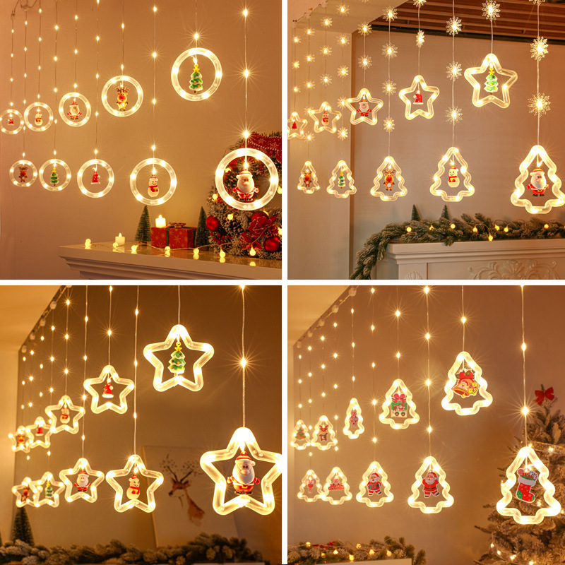 Decoración navideña Cadena de luz de la estrella Cadena de luz de la habitación cortina atmósfera LED luz de color luz intermitente árbol de Navidad hielo tira de luz