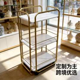 移动小推车落地多层置物架整理收纳五金工艺大理石面板带轮收纳架