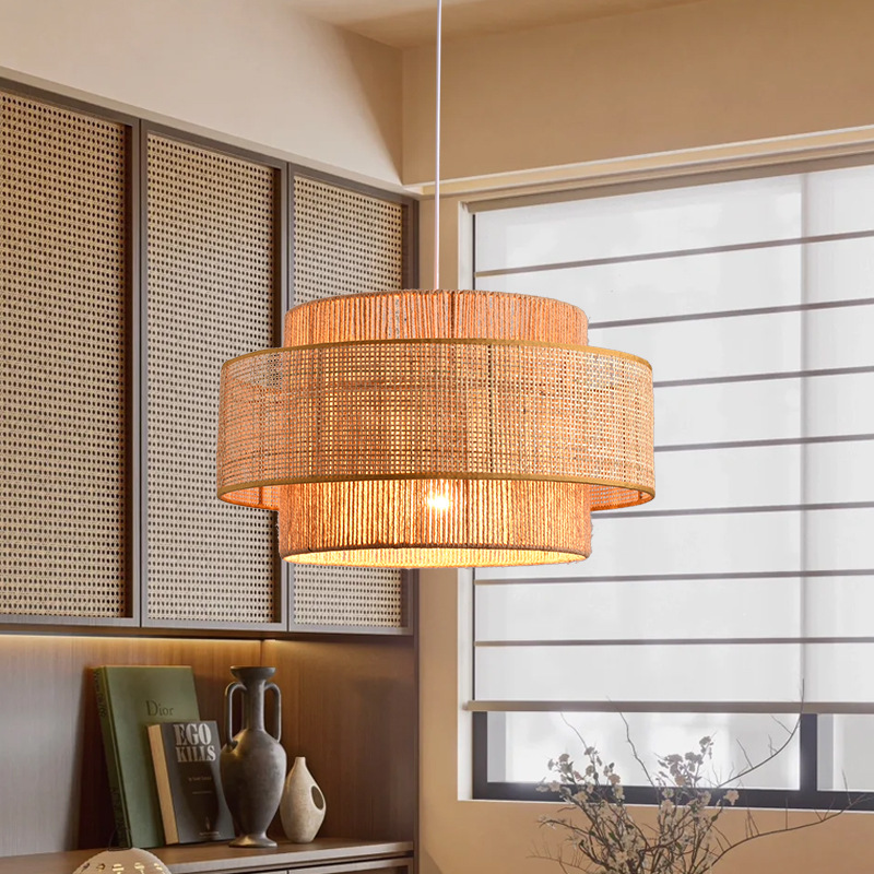 Estilo japonés araña de cuerda de cáñamo de estilo silencioso Zen salón de té B & B retro restaurante de estilo industrial dormitorio Nueva lámpara de restaurante de estilo chino