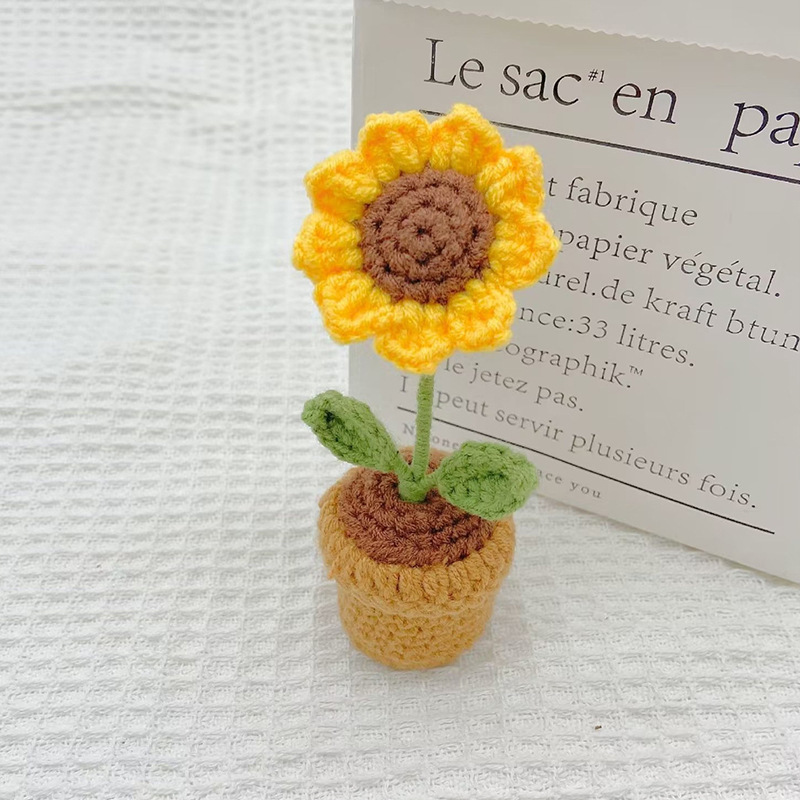 Flores de Girasol Tejidas a Crochet, Flores Tejidas a Mano en Maceta, Rosa