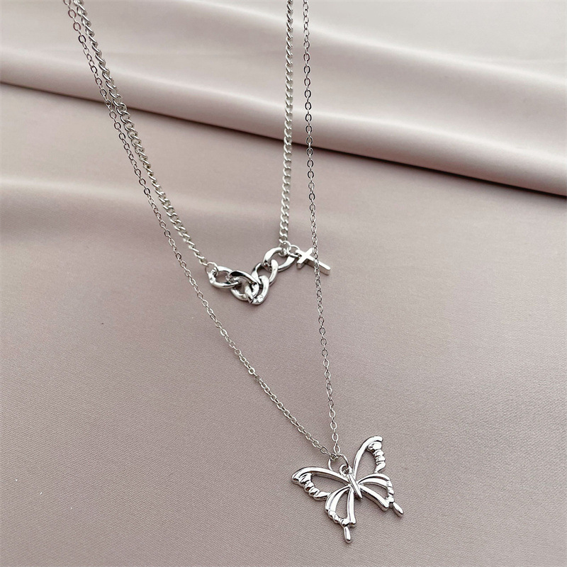 Tongfang Ornament Korean Style Personalized Curb Chain Bow Necklace Double-layer Chain Fashion Simple Clavicle Chain For Women display picture 5
