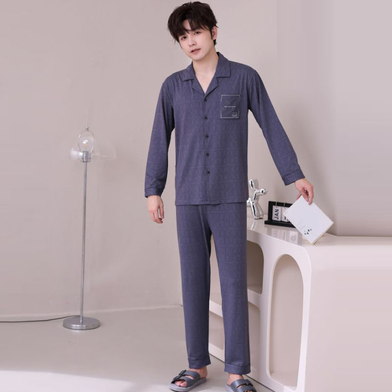 Cool Silk Cotton Looking Forward to Your Beauty Combed Rack Cotton Casual 25 New suit Pajamas Men's Cardigan Long Sleeve Trousers Home Clothes