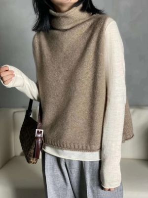 Cashmere suéter Chaleco de las mujeres otoño e invierno nuevo cuello alto botón sin mangas Top Loose adelgazamiento lana punto image 13