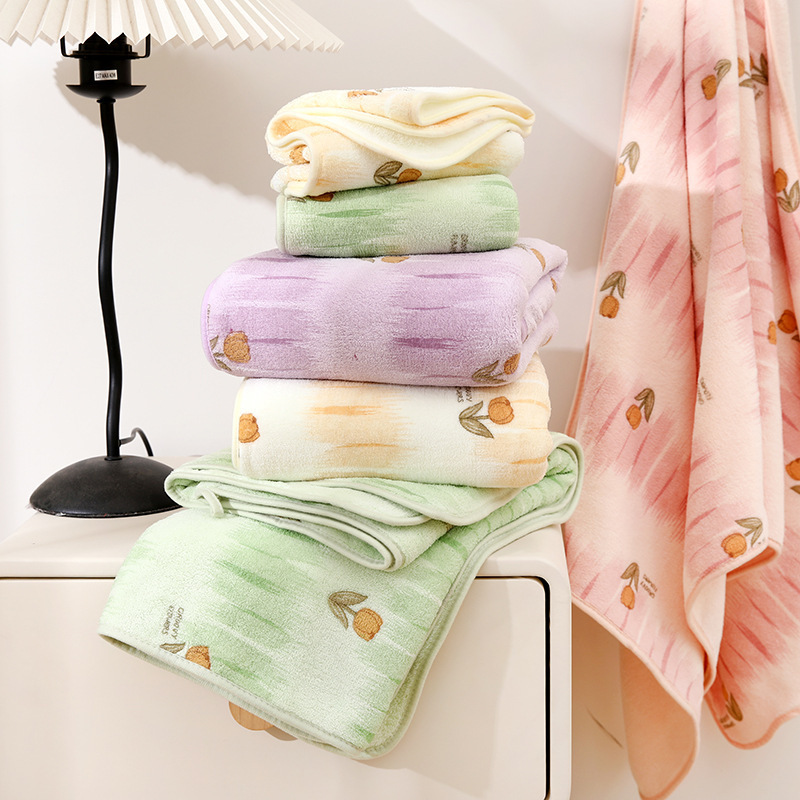 New Coral Velvet Printed Tulip Towel Bath Towel Gift Internet Celebrity Set Student Couple Absorbs Water and Dries Quickly for Bathing
