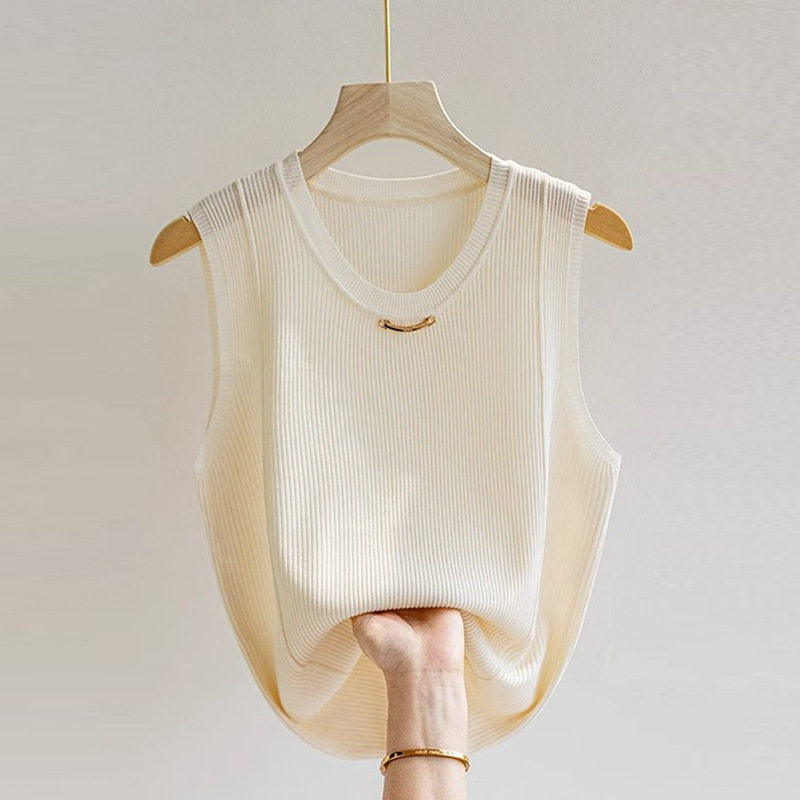 Plus Size Ice Silk Camisole Women's Summer New Suit with Fat mm Elegant Sleeveless Knitwear T-Shirt Top