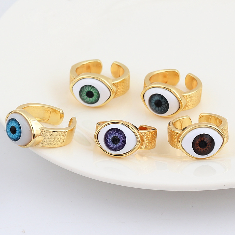 Copper Material Retro Devil's Eye Copper Open Ring Plating Resin Copper Rings