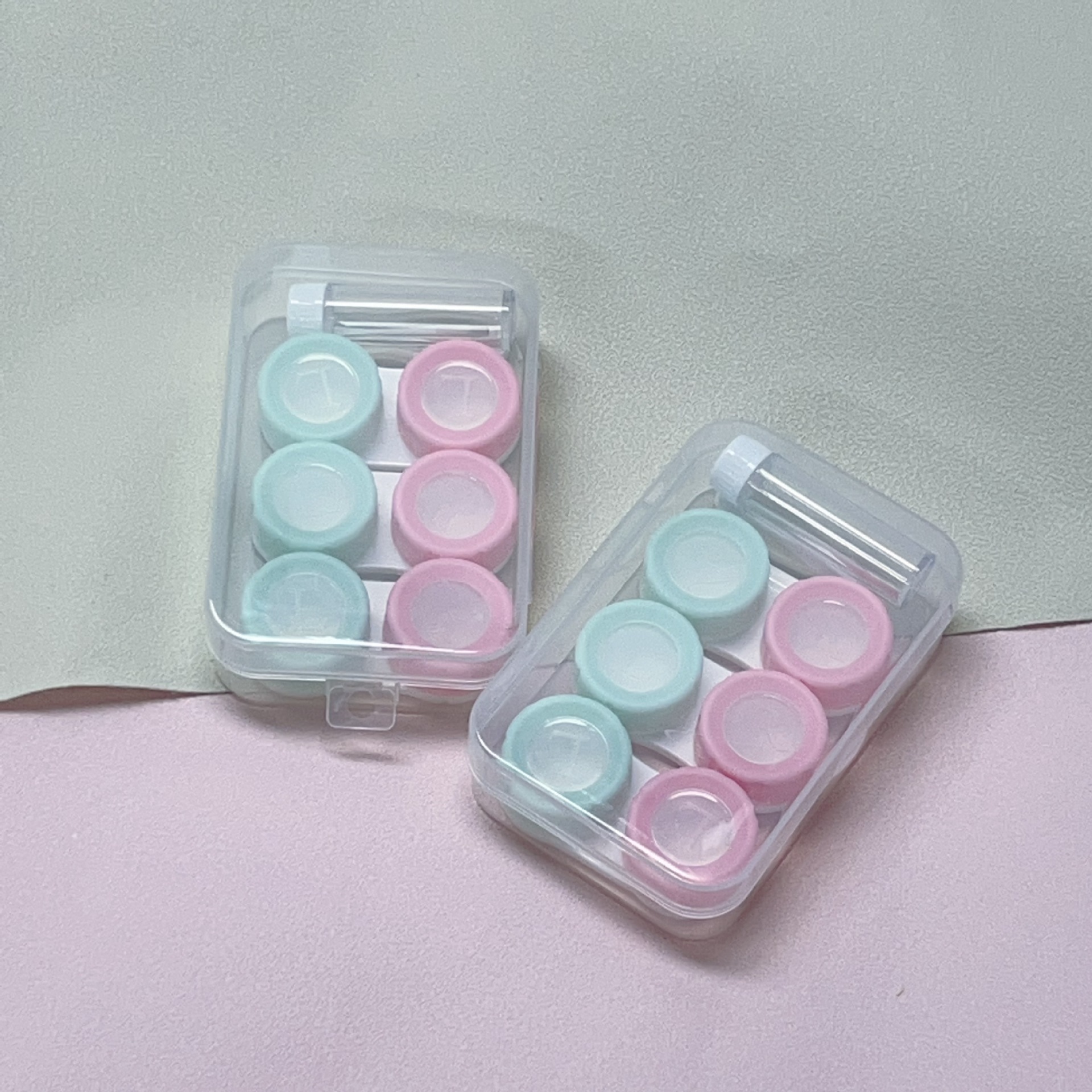 简约隐形眼镜盒便携多付装三副装美瞳盒子双联护理盒T99