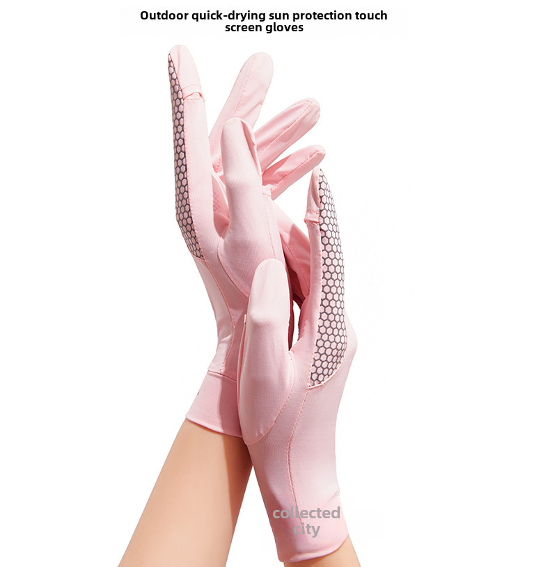Men's and Women's Stretch Ice Silk Solid Color Touch Screen Sun Protection UV Protection Gloves Lightweight Breathable Anti-slip Driving Ride_maomaolike.com