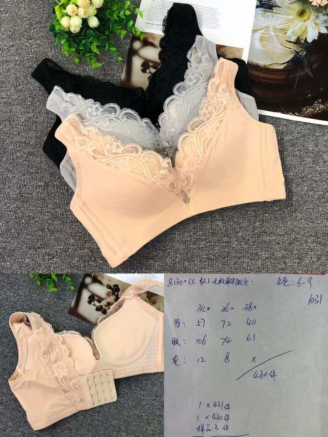 Nuevo sujetador inalámbrico moda Jacquard de encaje transpirable cómodo clásico cuatro breasted ropa interior para las mujeres al por mayor