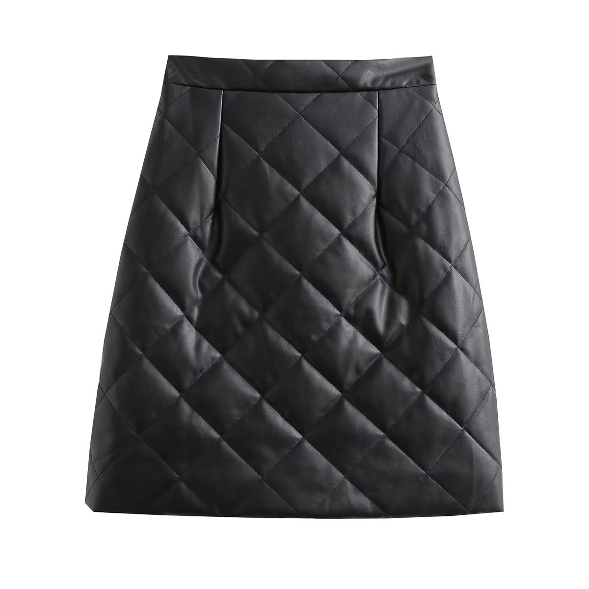 solid color PU leather quilted A-line skirt NSAM138945