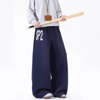 美式复古潮牌休闲裤男百搭宽松修身阔腿长裤小众设计感休闲裤男