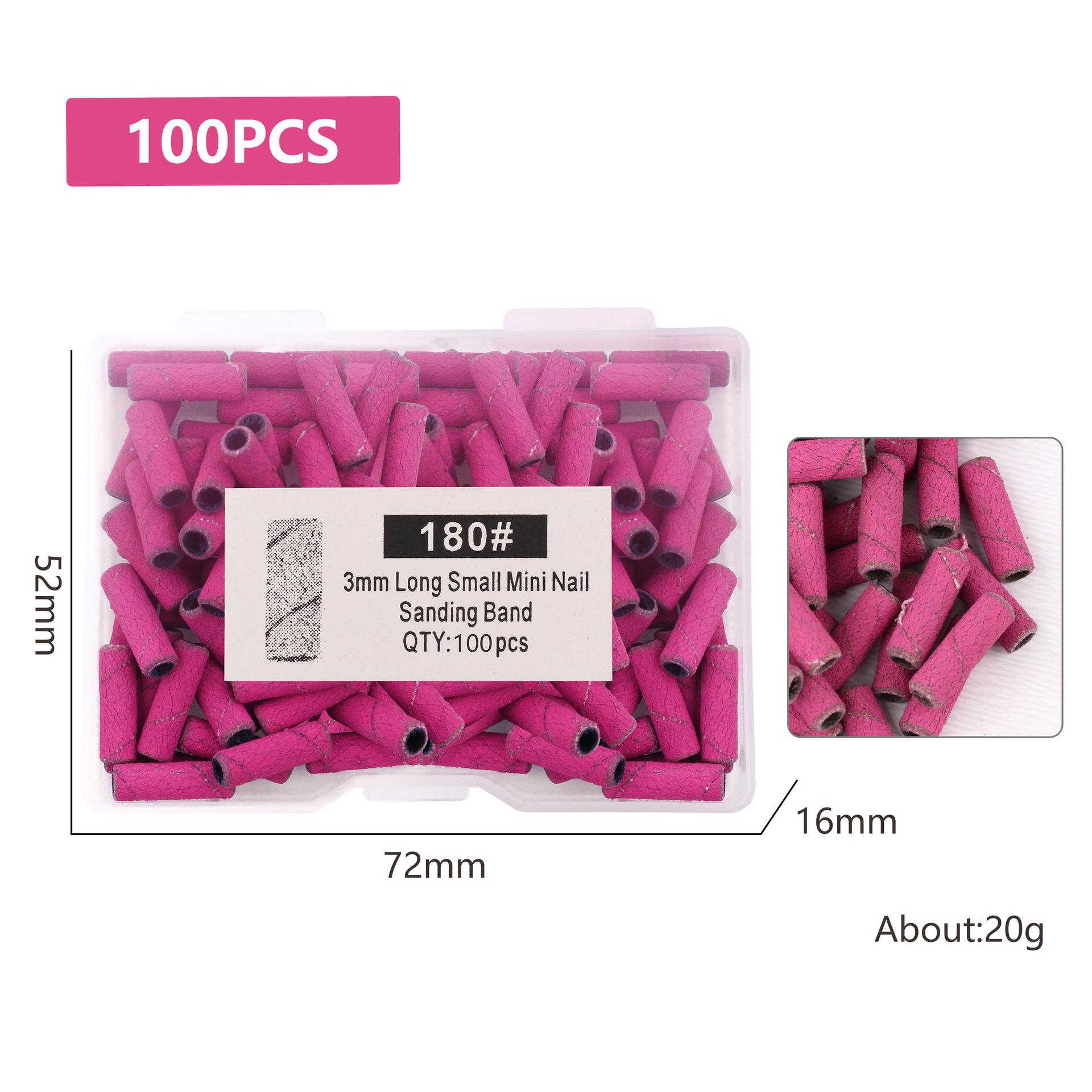 Red neta nuevo anillo de exfoliación de uñas de 3mm, manicura, lijado, piel muerta, cutícula, caja de anillo de arena pequeña