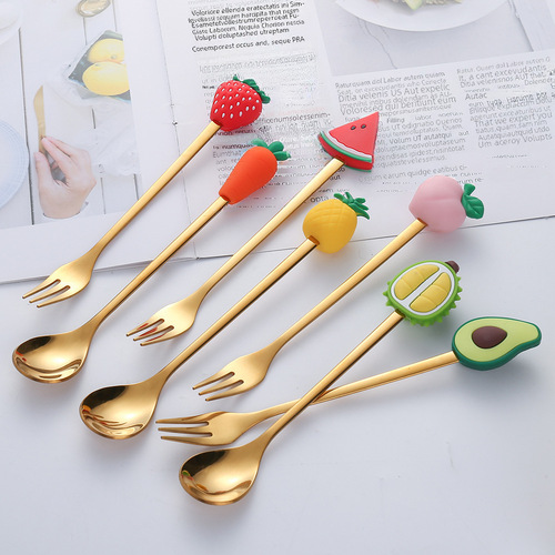 Q Cartoon Fruit Fork Cute Children's Cutlery Watermelon Spoon Toy Cake Dessert Fork Stainless Steel Coffee Spoon 