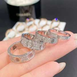 CNC经典满天星情侣戒指18K金镶钻戒环窄版宽版抖音跨境直播代发