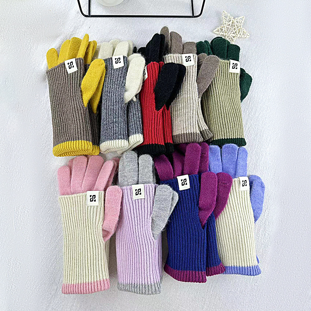 Moda de color dulce lana de punto largo guantes calientes gruesos guantes de moda de bicicleta al por mayor