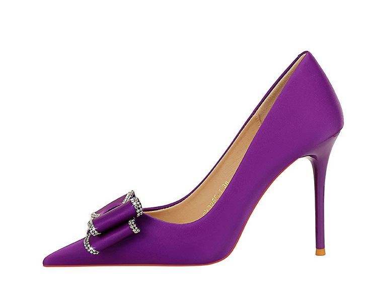 High Heels Stiletto High Heels Damenschuhe flacher Schnitt Pointe Strass Bogen Einzelschuh Damen_voghion.com