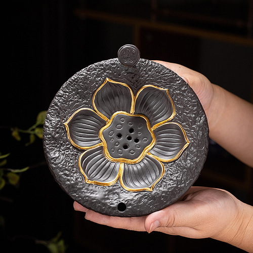Gold-Trimmed Zisha Teapot Stand, Lotus Dry Brew Platform, Gongfu Tea Set Teapot Mat, Tea Brewing Stand, Ceramic Tea Accessories, Tea Trivet