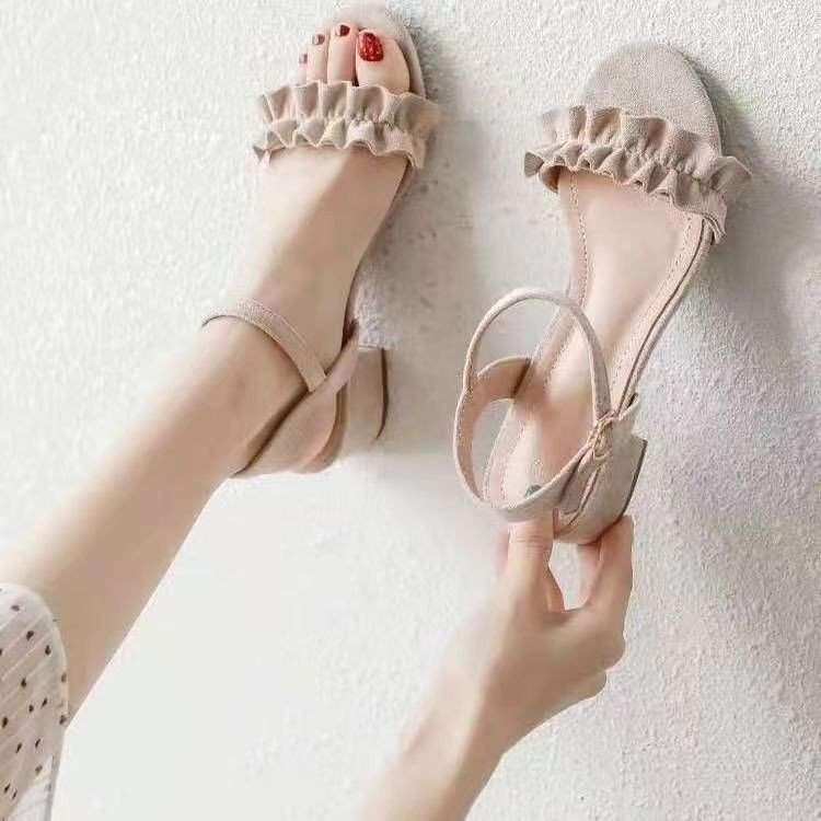 Sandalias de mujer Verano 2024 Nuevo tacón medio tacón grueso hebilla versátil zapatos de mujer estilo de hadas vestido de moda zapatos de mujer moda