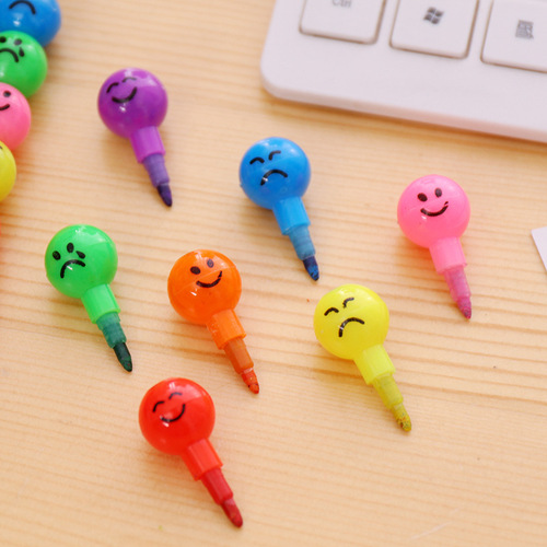 Creative stationery cartoon student candied haws 7-color graffiti crayon cute expression smile pencil no need to sharpen pencil