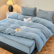 加厚牛奶绒夹棉床笠款四件套冬季双面绒被套全包围床笠床垫保护套