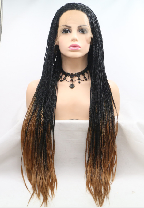 Negro y marrón de dos colores Amazon trenza sucia de tres hebras peluca europea y americana encaje delantero de mujer trenza de fibra química LW0255