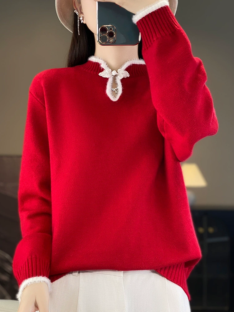 Национальный стиль 2024 Новый китайский свитер с пуговицами