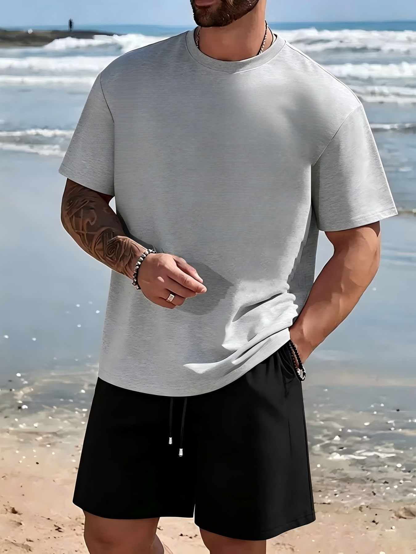 Fábrica de origen a través de la frontera para hacer un modelo de verano para hombres traje casual camiseta de color sólido manga corta manga deportiva