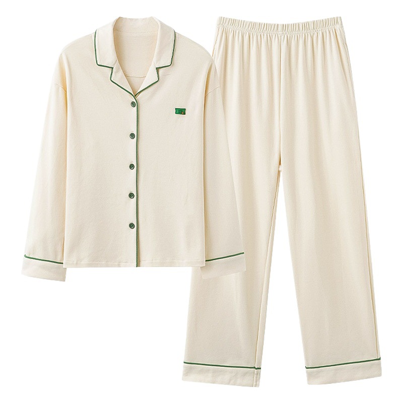 Pijamas de algodón para mujer Otoño Nueva solapa de manga larga ropa para el hogar cómodo más tamaño ropa para el hogar traje ropa exterior pijamas de algodón