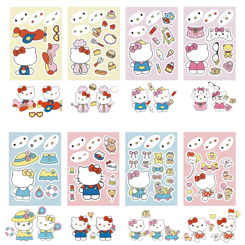 Sanrio, Hello Kitty, головоломка, наклейка, интерактивные мультяшные наклейки, для детей и родителей, ручная работа