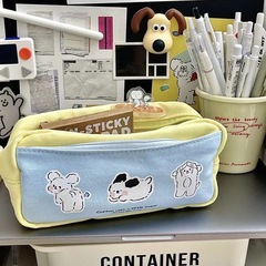 insと同じ高見え大容量文学学生かわいい3匹の子犬ペンバッグ収納袋文具箱小さな布バッグ