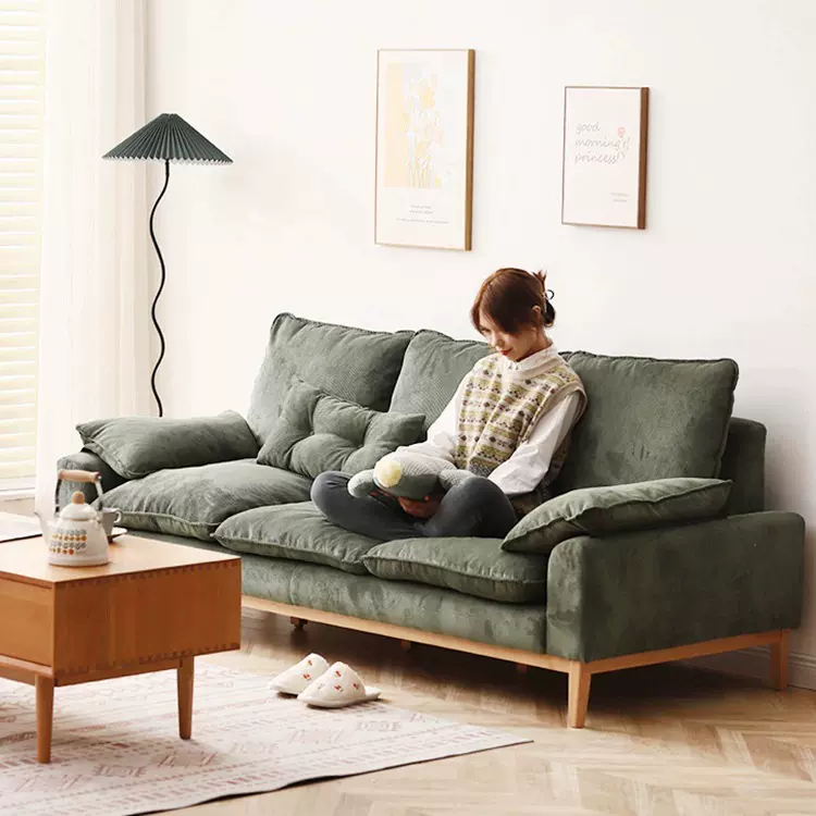 樱桃木北欧布艺沙发日式简约复古二三人组合客厅小户型灯芯棉沙发