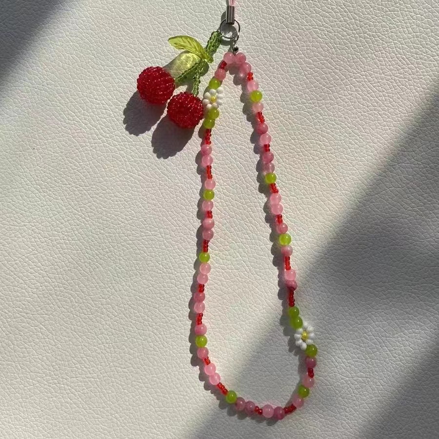 Beaded Design 1 Piece Cute Cherry Acrylic Beaded Mobile Phone Chain
