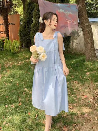 Chic design bow suspender dress for women's summer 2024 new Korean style loose salt-sweet dress