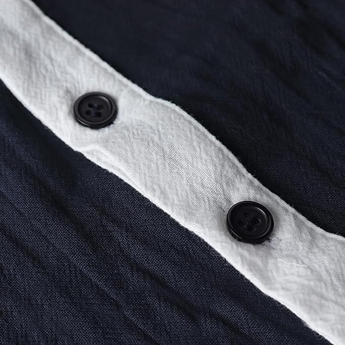 Camisa Henley de manga larga para hombres de temperamento transfronterizo europeo y americano de algodón y lino cómoda camisa de costura transpirable para hombres