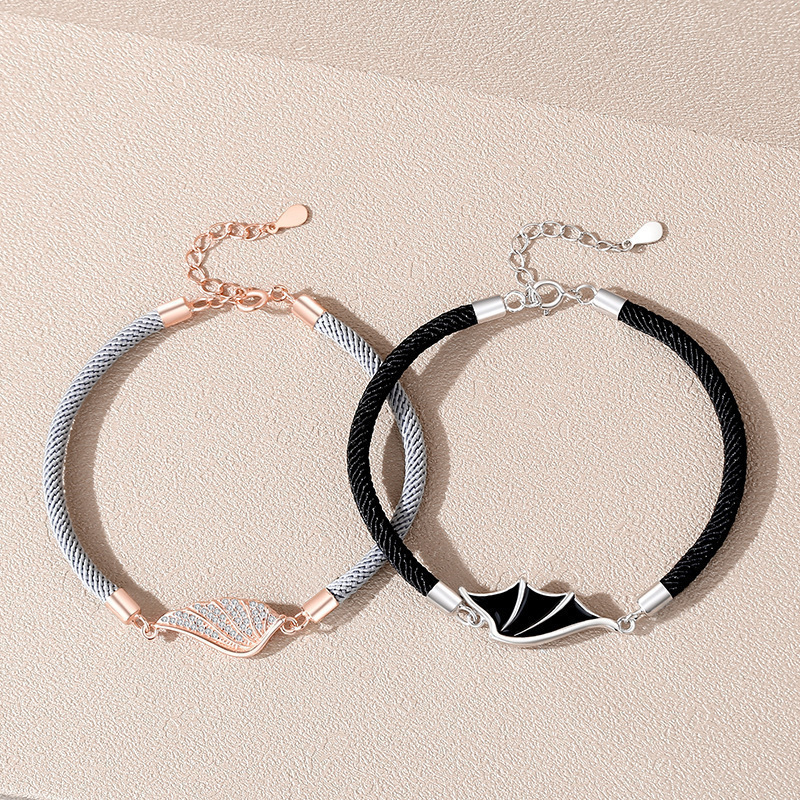 New Angel Devil wings couple's black bracelet a pair of niche creative wings bracelet gift for girlfriend