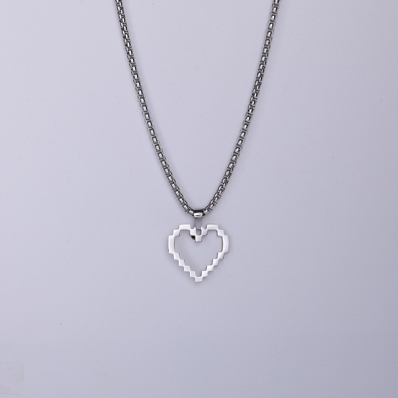 Pixel Heart Pendant Necklace - Personalized Titanium Steel Jewellery_voghion.com