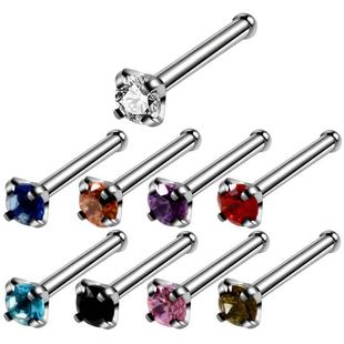 Cross-border e-commerce simple stainless steel straight nose nail body piercing jewelry 3mm round shining color zircon-