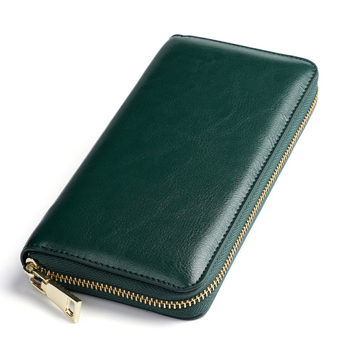 Cross-border new oil wax texture cowhide women's zipper wallet long genuine leather large capacity handbag long purse 