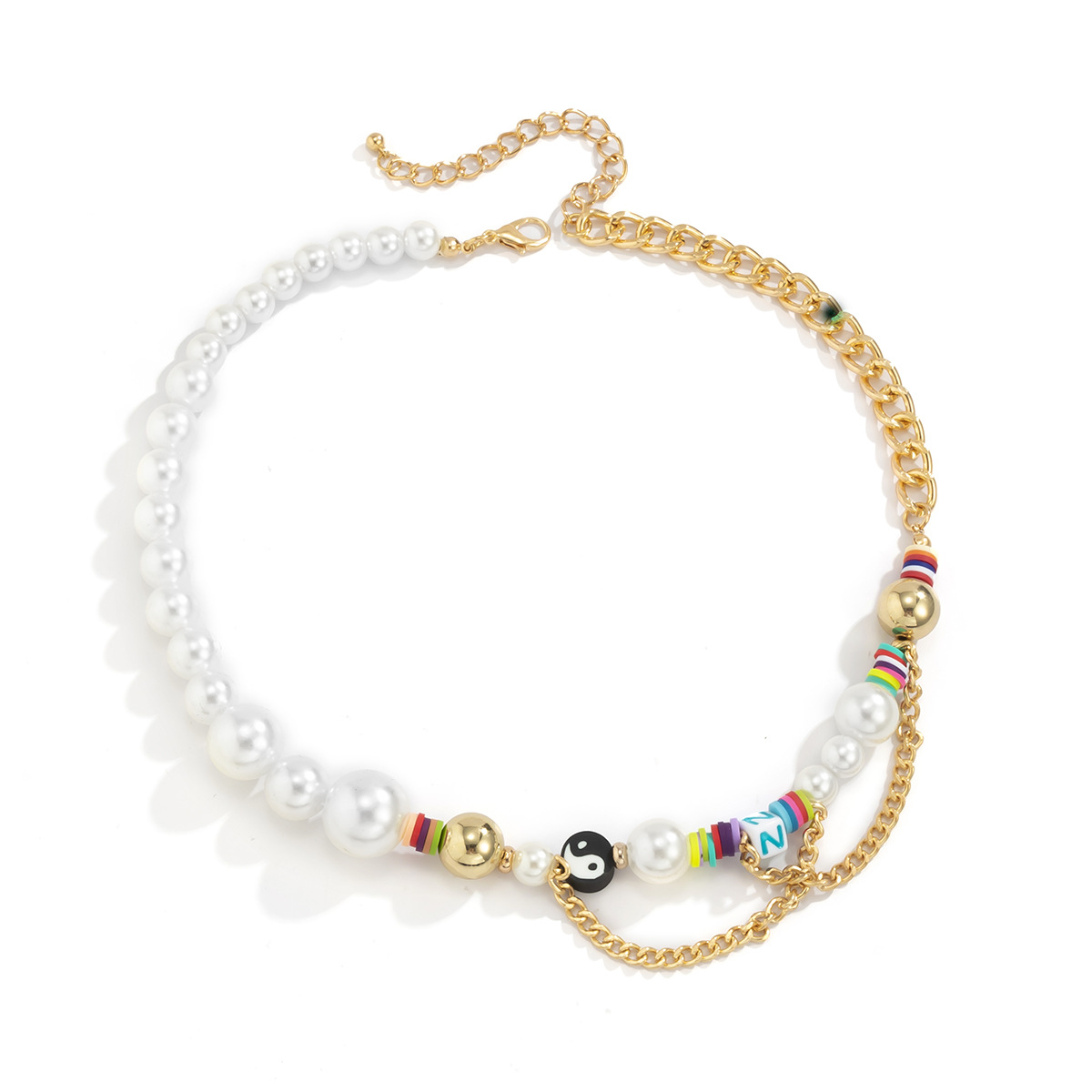 Simple Style Gossip Geometric Letter Imitation Pearl Iron Plating Necklace