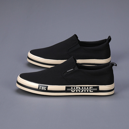 2024 Spring Casual Men's Shoes Men's Canvas Slip-On Shoes Korean Style Trendy Slip-on Shoes Versatile Casual Flat Shoes
